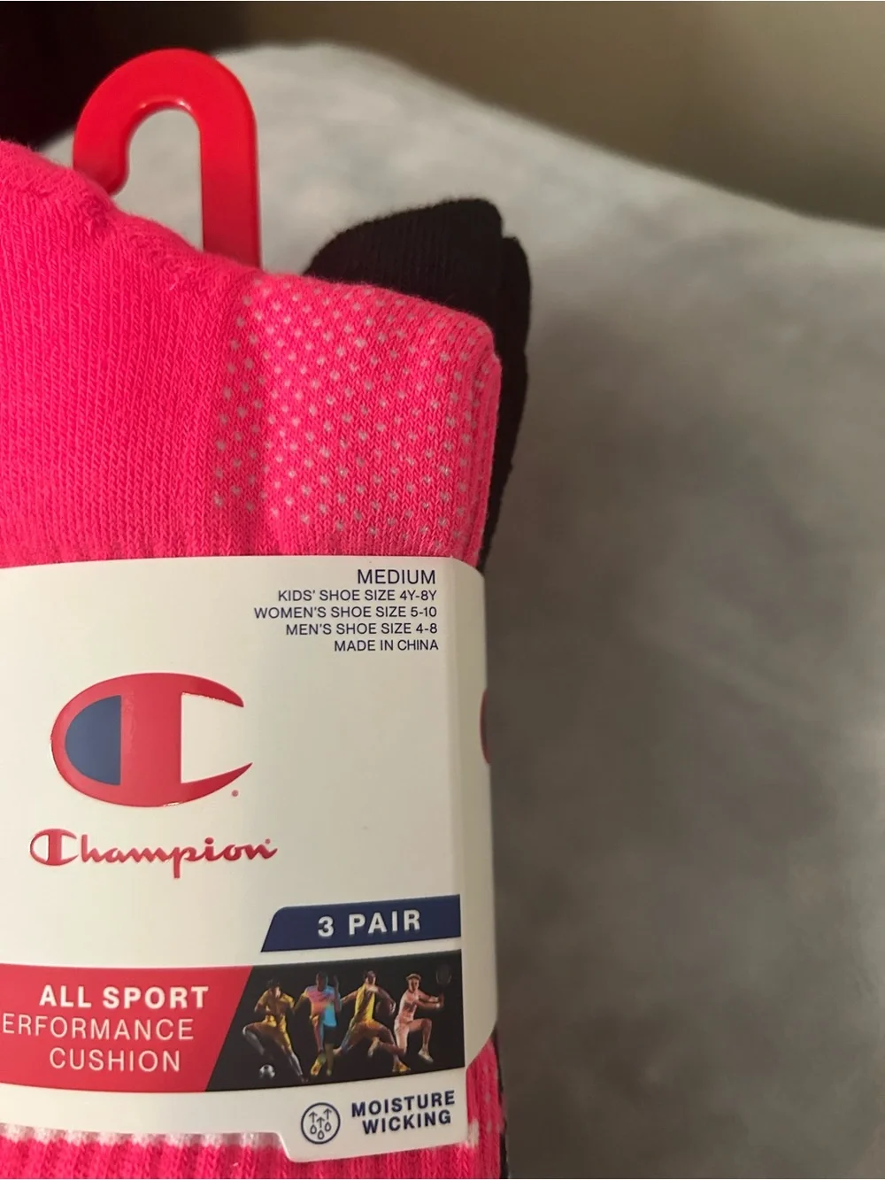 Champion Men’s Crew Athletic Socks in Bright Pink with Gray Accents (3-Pack)